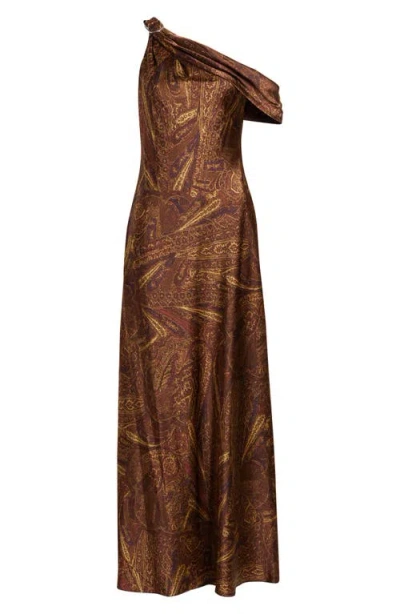 Ralph Lauren Women's Print Buckle-trim Off-the-shoulder Gown In Brown