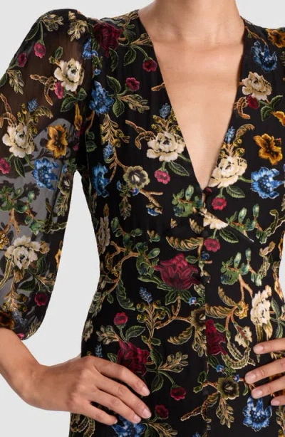 Alice And Olivia Floral-print Puff-sleeves Asymmetric Day Dress In Multi