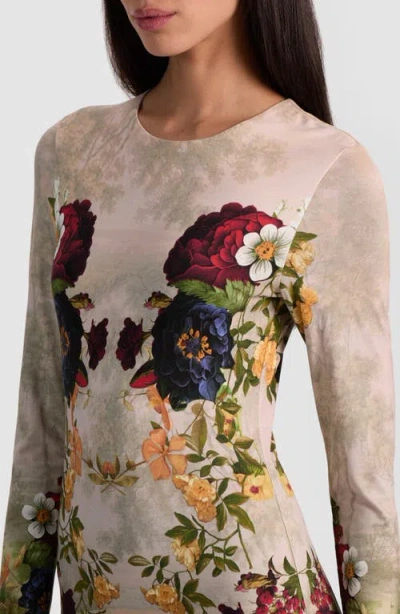 Alice And Olivia Delora Long Sleeve Crew Neck Maxi Dress Forbidden Forest In Multi