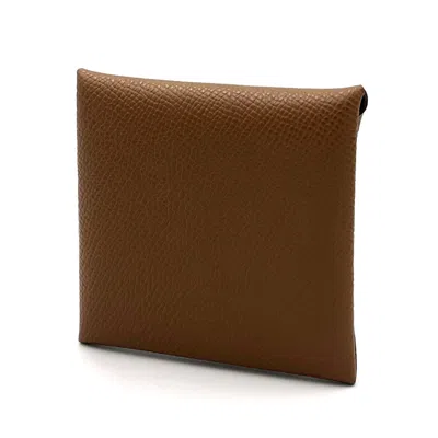 Pre-owned Hermes Bastia Alezan Brown Epsom Leather Coin Purse/coin Case ()