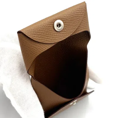 Pre-owned Hermes Bastia Alezan Brown Epsom Leather Coin Purse/coin Case ()