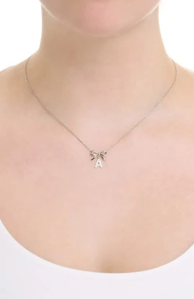 Athra Luxe Cubic Zirconia Bow Initial Pendant Necklace In Metallic