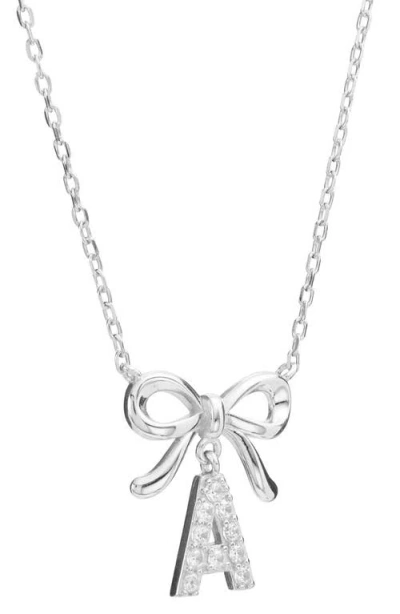 Athra Luxe Cubic Zirconia Bow Initial Pendant Necklace In Metallic
