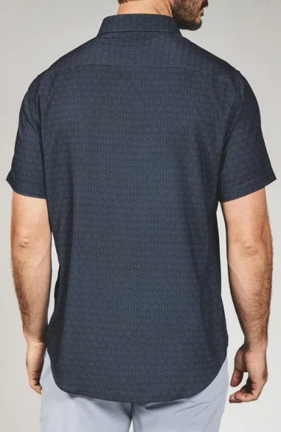 7 Diamonds Teo Textured Geo Pattern Short Sleeve Stretch Button-up Shirt In Blue