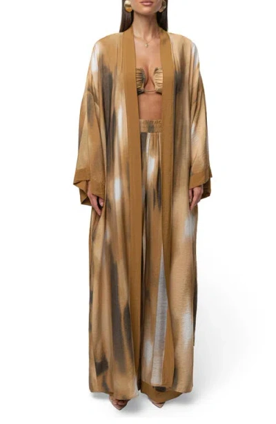Jluxlabel Desert Oasis Abstract Print Duster In Brown