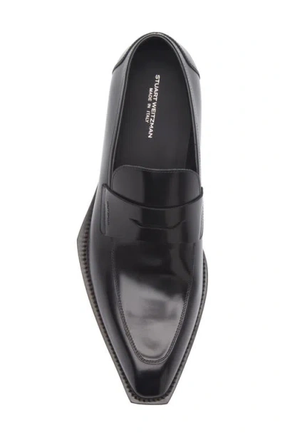 Stuart Weitzman Camillo Square Toe Suede Penny Loafer In Black