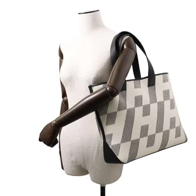Pre-owned Hermes Black Swift Leather Toile H Handbag Tote Bag ()
