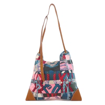Pre-owned Hermes Blue Brown Multi-color Pink Silk Shoulder Bag ()