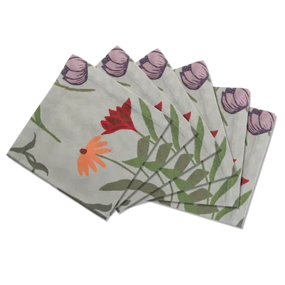 Sophie Williamson Design Set Of Six Napkins In Large Bold Flower Print On Light Grey Offcut Version In Multi