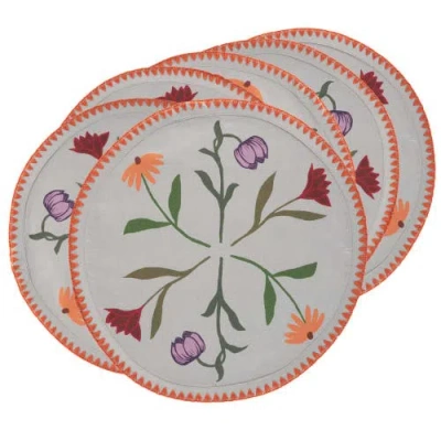 Sophie Williamson Design Picnic On The Meadow Set-of-six Cotton Placemats In Gray