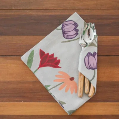 Sophie Williamson Design Set Of Six Napkins In Large Bold Flower Print On Light Grey Offcut Version In Multi