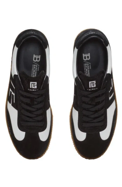 Balmain Swan Sneakers In Calfskin And Suede In Black