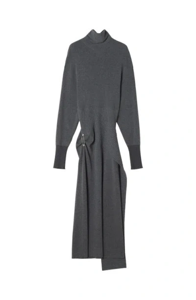 Lanvin Embellished Draped Wool-blend Turtleneck Midi Dress In Gray