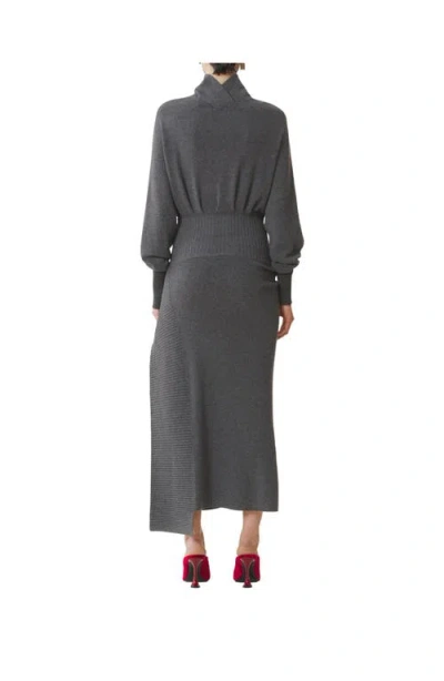 Lanvin Embellished Draped Wool-blend Turtleneck Midi Dress In Gray