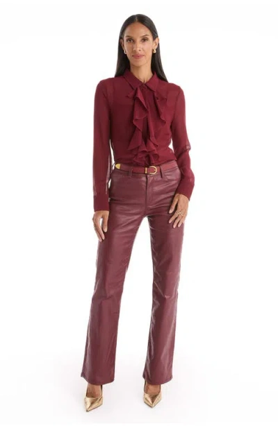 The Noli Shop Aria Coated Flare Jean In Burgundy