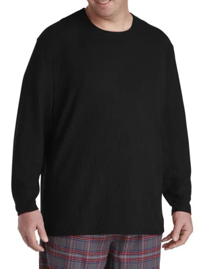 Harbor Bay By Dxl Big & Tall Long-sleeve Waffle-knit Crewneck Tee In Black
