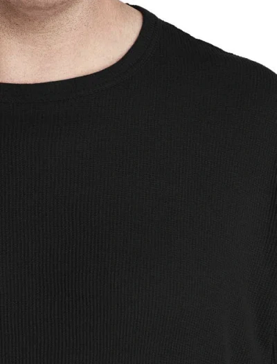 Harbor Bay By Dxl Big & Tall Long-sleeve Waffle-knit Crewneck Tee In Black