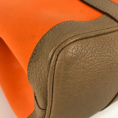 Pre-owned Hermes Garden Brown Orange Toile Officier Negonda Leather Handbag Tote Bag ()