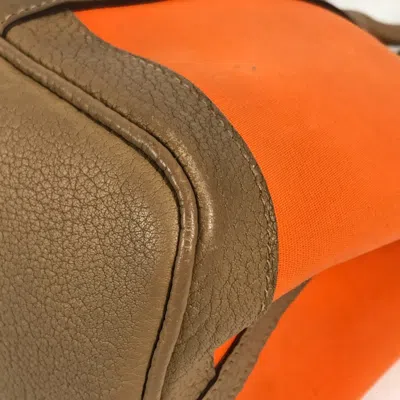 Pre-owned Hermes Garden Brown Orange Toile Officier Negonda Leather Handbag Tote Bag ()