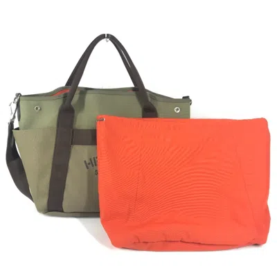Pre-owned Hermes Brown Khaki Canvas Leather Shoulder Bag Tote Bag ()