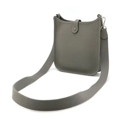 Pre-owned Hermes Gray Taurillon Clemence Leather Pochette Shoulder Bag ()