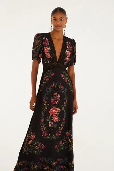Farm Rio Black Belle Garden Lenzing Ecovero Viscose Maxi Dress In Black