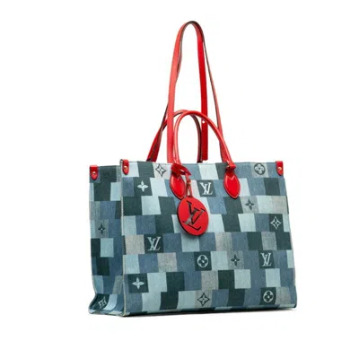 Pre-owned Louis Vuitton Blue Red Color Denim Leather Shoulder Bag Tote Bag ()