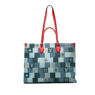 Pre-owned Louis Vuitton Blue Red Color Denim Leather Shoulder Bag Tote Bag ()