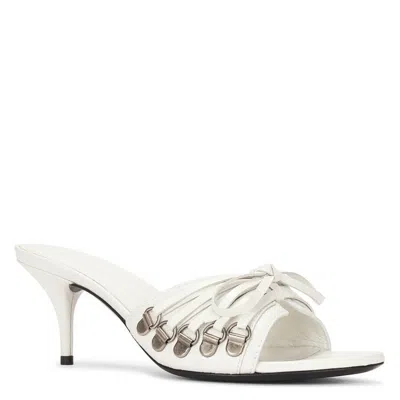Balenciaga Open Toe Cagole Mules With Lace-up Design 6cm In White