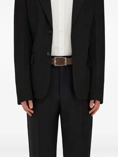 Ferragamo Fixed Belt With A Square Buckle In Burgundy