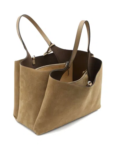 Tod's Beige Suede Leather Top Handle Bag In Brown