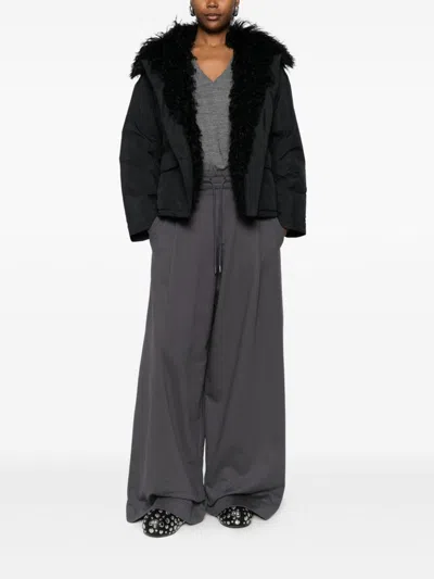 Yves Salomon Short Ultra-light Down Jacket With Curly Lambskin Trim In Black