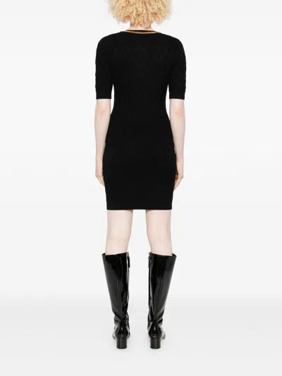 Elisabetta Franchi Mini Dress In Diamond Knit With Black Jewel Detail In Black