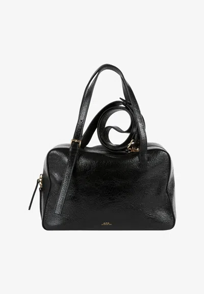 Apc Virginie Black Shoulder Bag With Removable Shoulder Strap And Front Logo In Leather Woman In Black