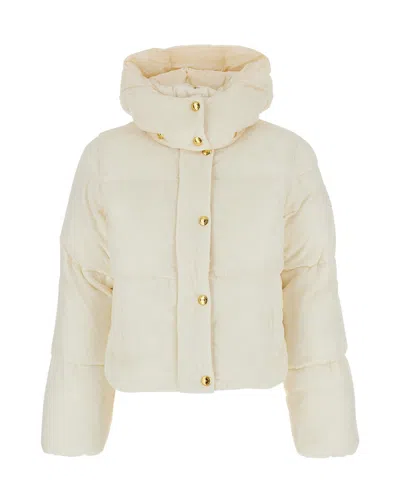 Elisabetta Franchi Milk Velvet Hooded Down Jacket In Neutral