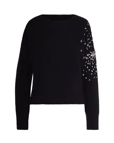 Liu •jo Black Wool Sweater With Rhinestones In Black