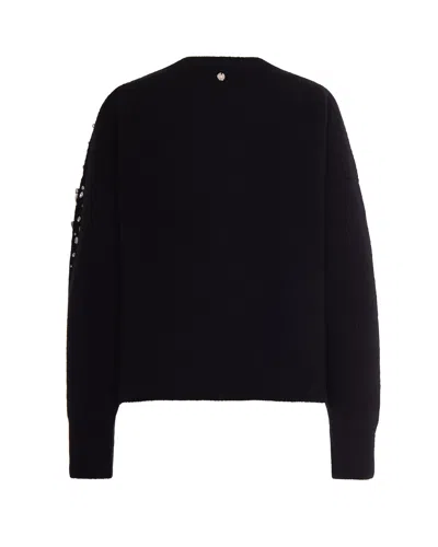 Liu •jo Black Wool Sweater With Rhinestones In Black