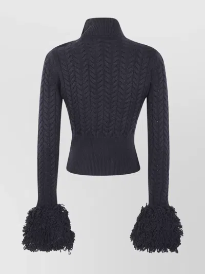 Patou Sweater With Fringes In Wool And Cashmere In Black
