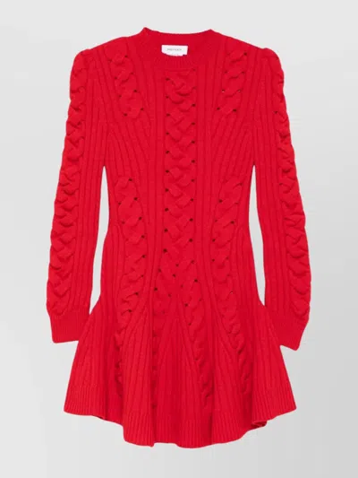 Alexander Mcqueen Ribbed And Cable-knit Wool And Cashmere-blend Mini Dress In Red