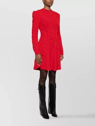 Alexander Mcqueen Ribbed And Cable-knit Wool And Cashmere-blend Mini Dress In Red