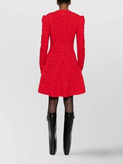 Alexander Mcqueen Ribbed And Cable-knit Wool And Cashmere-blend Mini Dress In Red