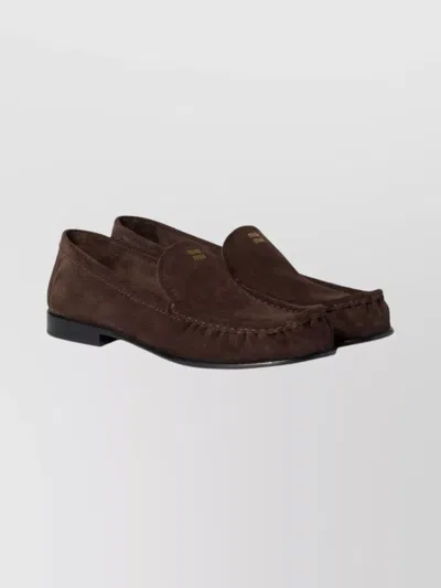 Miu Miu Suede Round Toe Slip On Loafers In Brown