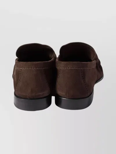 Miu Miu Suede Round Toe Slip On Loafers In Brown