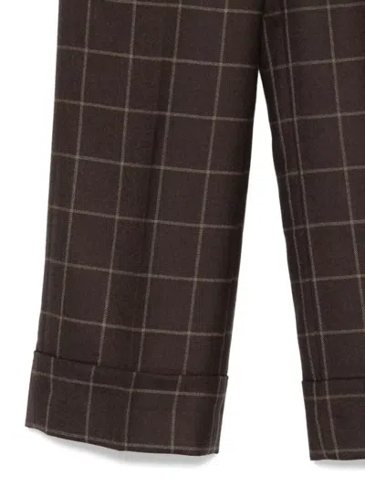 Incotex Wool Trousers Featuring Checked Design In Brown