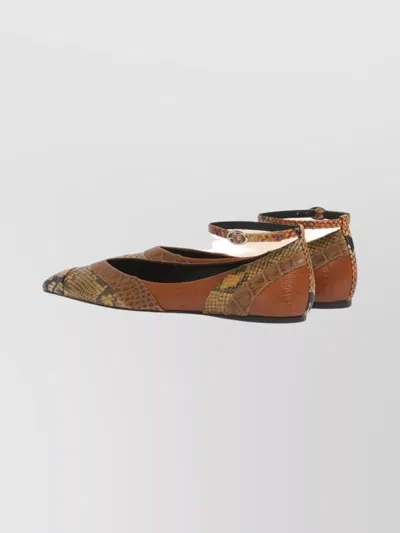Marni Pointed-toe Ballet Flats With Ankle Strap In Brown