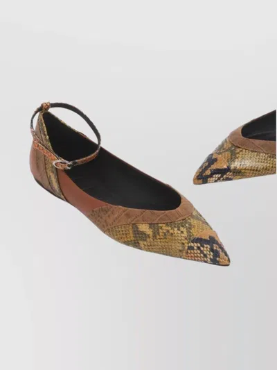 Marni Pointed-toe Ballet Flats With Ankle Strap In Brown