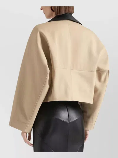 Givenchy Cropped Peacoat With Leather Collar In Cotton And Wool In Neutral