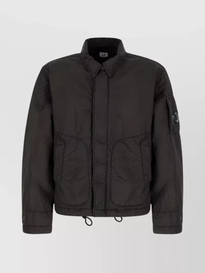 C.p. Company Synthetic Leather Jacket Featuring Pockets In Brown