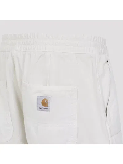 Carhartt Relaxed Fit Casual Pants With Elastic Waistband And Large Pockets In White