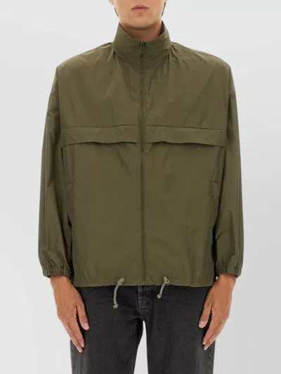 Saint Laurent Modern Jacket With Drawstring And High Collar In Green